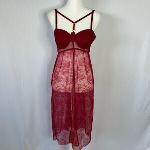 Victoria’s Secret Red Lace Babydoll 36C Strappy Back Underwire Sheer Chemise